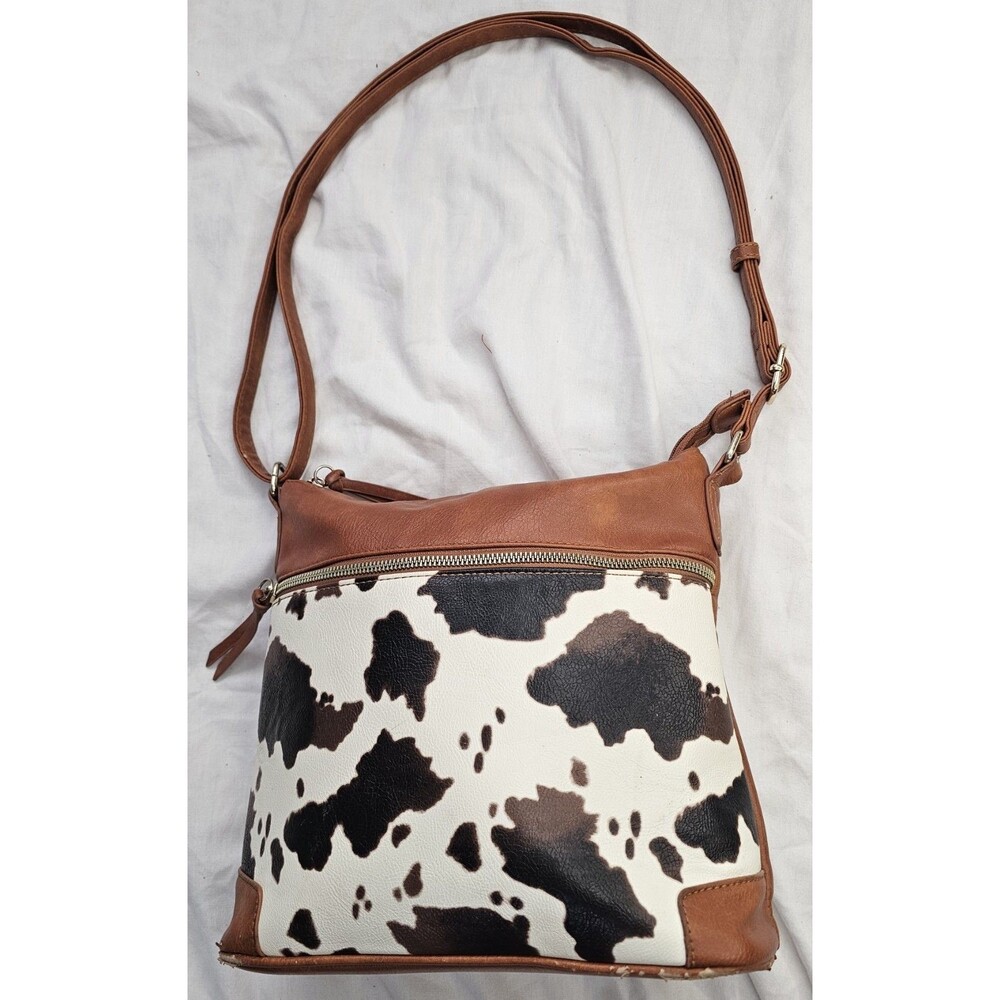 Cowhide & Brown Leather Shoulder Bag–Rustic Western Style rustic colored accents